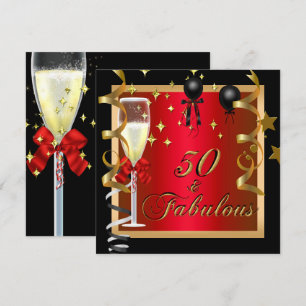 Invitation 50 Fabuleux Red Gold Black fête d'anniversaire