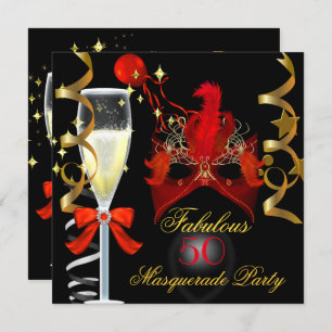 Invitation 50 & Fabuleux Red Gold Black Masquerade Party