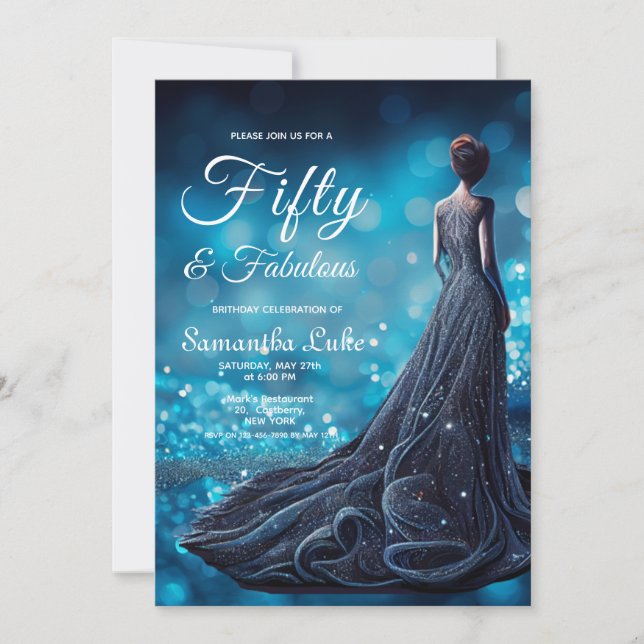 Invitation 50 Fabuleux Robe Parties scintillant Bleu Argent A (Devant)