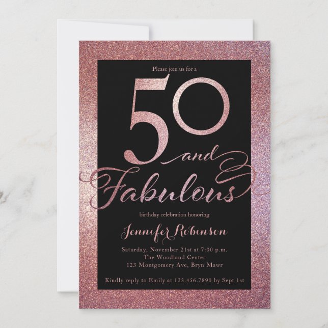 Invitation 50 Fabuleux Rose Gold Parties scintillant Annivers (Devant)