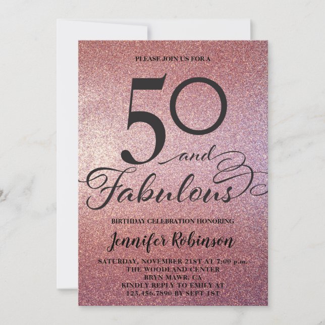 Invitation 50 Fabuleux Rose Gold Parties scintillant fête d'a (Devant)