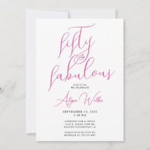 Invitation 50 & Fabuleux Rose Moderne Écriture 50e Anniversai