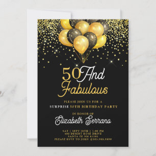 Invitation 50 Fabuleux Surprise Anniversaire Gold Black Parti