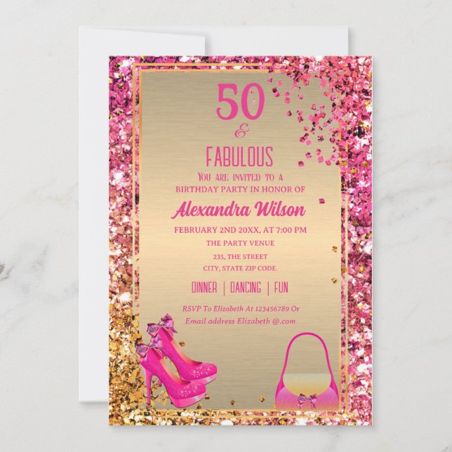 Invitation 50 & Fabuleux talons hauts Glam doré rose (Devant)