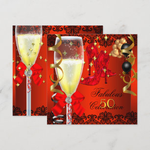 Invitation 50 Fabulos Fête Champagne 50 ans Rouge Noir Or