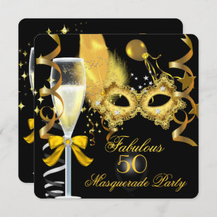 Invitation 50 & Fabulous Gold Black Masquerade Party