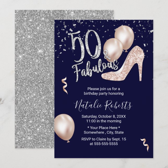 Invitation 50 & Fabulous Modern High Heel 50e Anniversaire Ma (Devant / Derrière)
