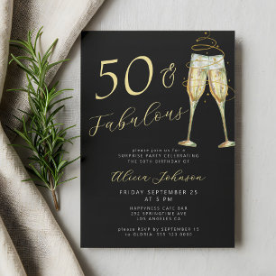 Invitation 50 & Fabulous or noir 50e anniversaire fête