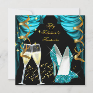 Invitation 50 Fabulux et Fantastiques Fête au Champagne Teal 