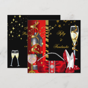Invitation 50 & Fantastic Red Black Gold fête d'anniversaire