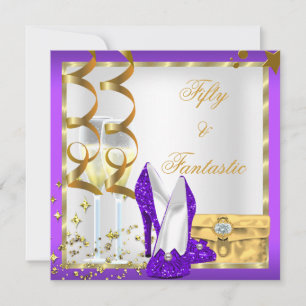 Invitation 50 & Fantastique Purple White Gold fête d'annivers