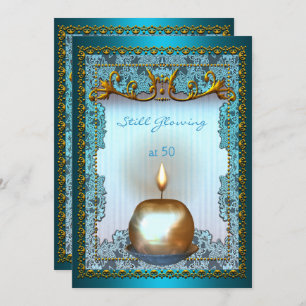Invitation 50 luisant encore Anniversaire Turquoise or bougie