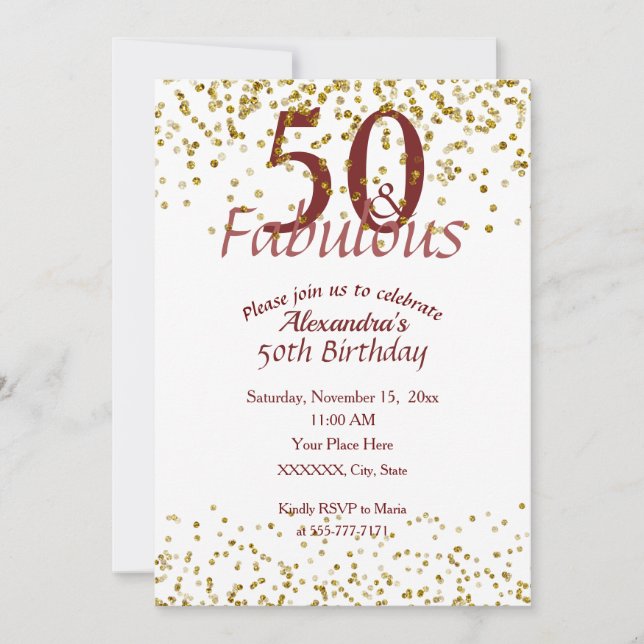 Invitation 50 Or Et Bourgogne Fabuleux (Devant)