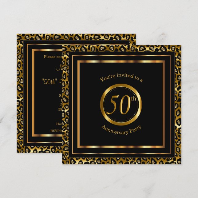 Invitation 50e année d'or avec Motif léopard (Devant / Derrière)