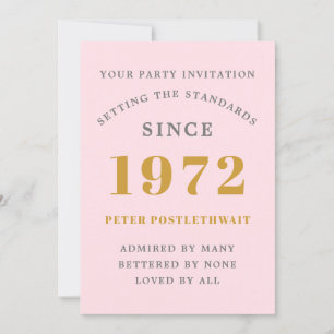 Invitation 50e anniversaire 1972 Pink Gold Elegant Chic