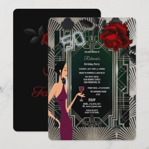 Invitation 50e anniversaire Art Déco Gatsby élégant