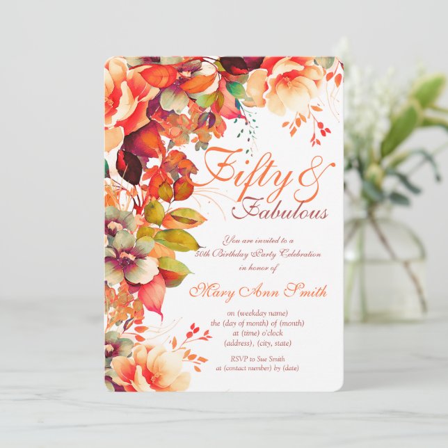 Invitation 50e anniversaire Automne Jardin d'automne Floral (Debout devant)