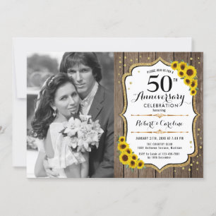 Invitation 50e anniversaire avec photo - Fleurs de soleil en 