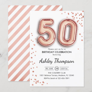 Invitation 50e anniversaire - Ballons d'or Rose