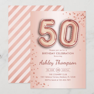 Invitation 50e anniversaire - Ballons d'or Rose