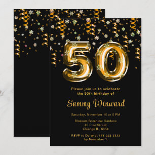 Invitation 50e anniversaire Ballons d'or Snowflake Confetti