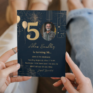 Invitation 50e anniversaire ballons et feux d'artifice