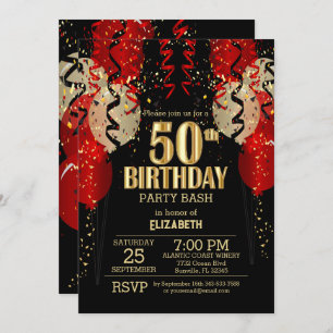 Invitation 50e anniversaire - Ballons rouges