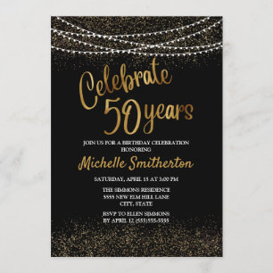 Invitation 50e anniversaire Black Gold Parties scintillant la