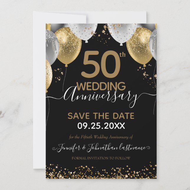 Invitation 50e anniversaire Black Gold Save the Date  (Devant)