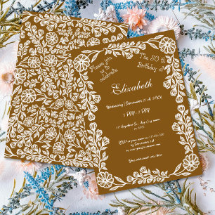 Invitation 50e anniversaire Blanc & Brown Botanique Floral