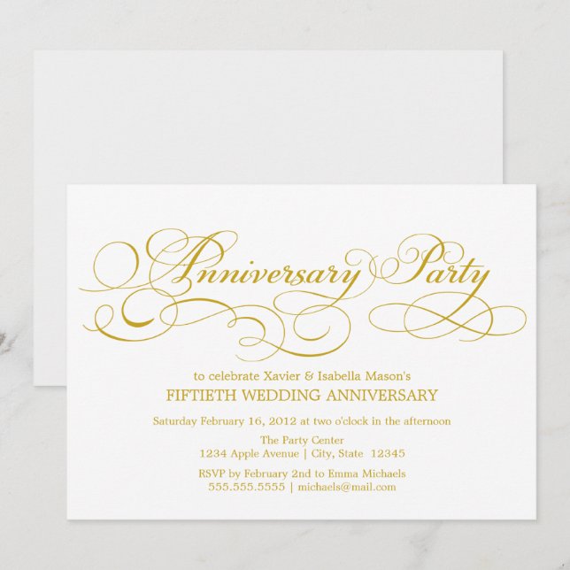 Invitation 50e anniversaire | Blanc/Or (Devant / Derrière)
