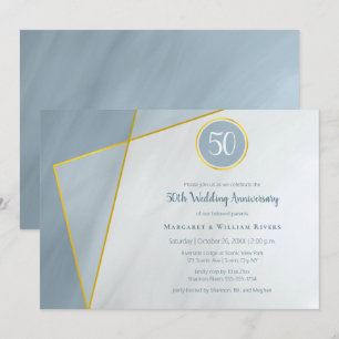 Invitation 50e anniversaire bleu poussiéreux avec cadre or