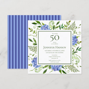 Invitation 50e anniversaire Blue Hydrangeas