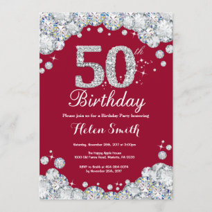 Invitation 50e anniversaire Bourgogne Diamant rouge et argent