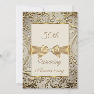 Invitation 50e Anniversaire Bronze Or Boucle Florale en Spira