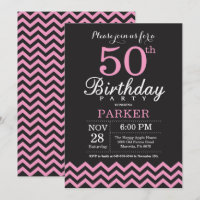 Invitation 50e anniversaire Chevron noir et rose