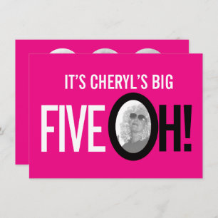 Invitation 50e anniversaire CINQ OH! photo rose retro paysage