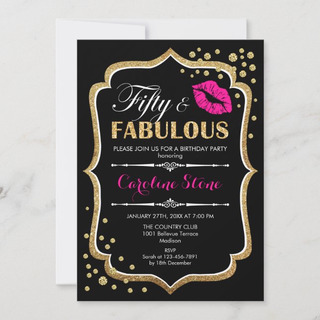 Invitation 50e anniversaire - Cinquante fabuleux or noir rose (Devant)