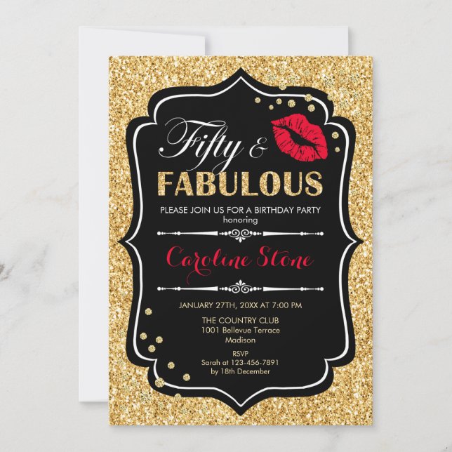 Invitation 50e anniversaire - Cinquante fabuleux or noir roug (Devant)