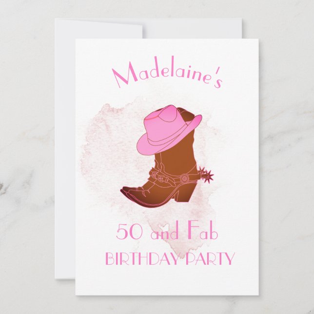 Invitation 50e anniversaire Cowboy Western Pink Party (Devant)