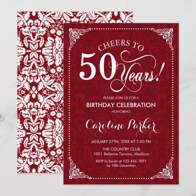 Invitation 50e anniversaire - Damas blanc rouge (Devant / Derrière)