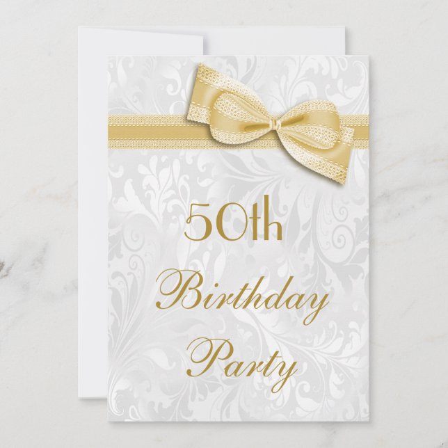 Invitation 50e anniversaire Damask and Faux Bow (Devant)
