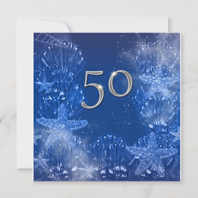 Invitation 50e anniversaire d'argent bleu tropical (Devant)