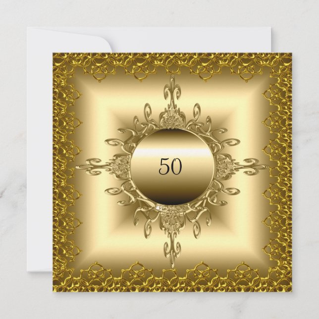 Invitation 50e Anniversaire de fête d'anniversaire or (Devant)