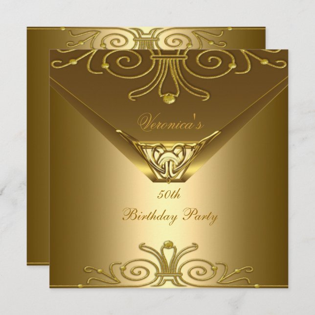 Invitation 50e anniversaire de fête Elégant Gold Art Déco (Devant / Derrière)