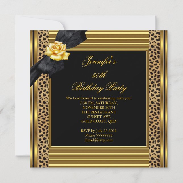 Invitation 50e Anniversaire de fête Elégant Leopard Gold Blac (Devant)