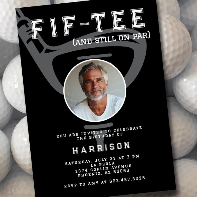 Invitation 50e anniversaire de fête Photo Modern Golf Black (Créateur téléchargé)
