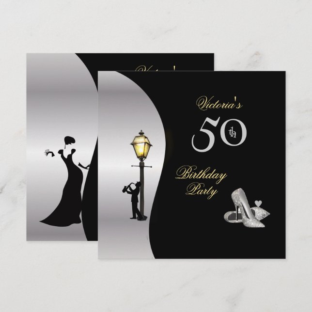 Invitation 50e anniversaire de fête Stillettos Lampe Diamond  (Devant / Derrière)