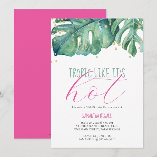 Invitation 50e anniversaire de fête Thème tropical (Devant / Derrière)