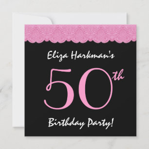 Invitation 50e anniversaire de la dentelle rose et noire V500